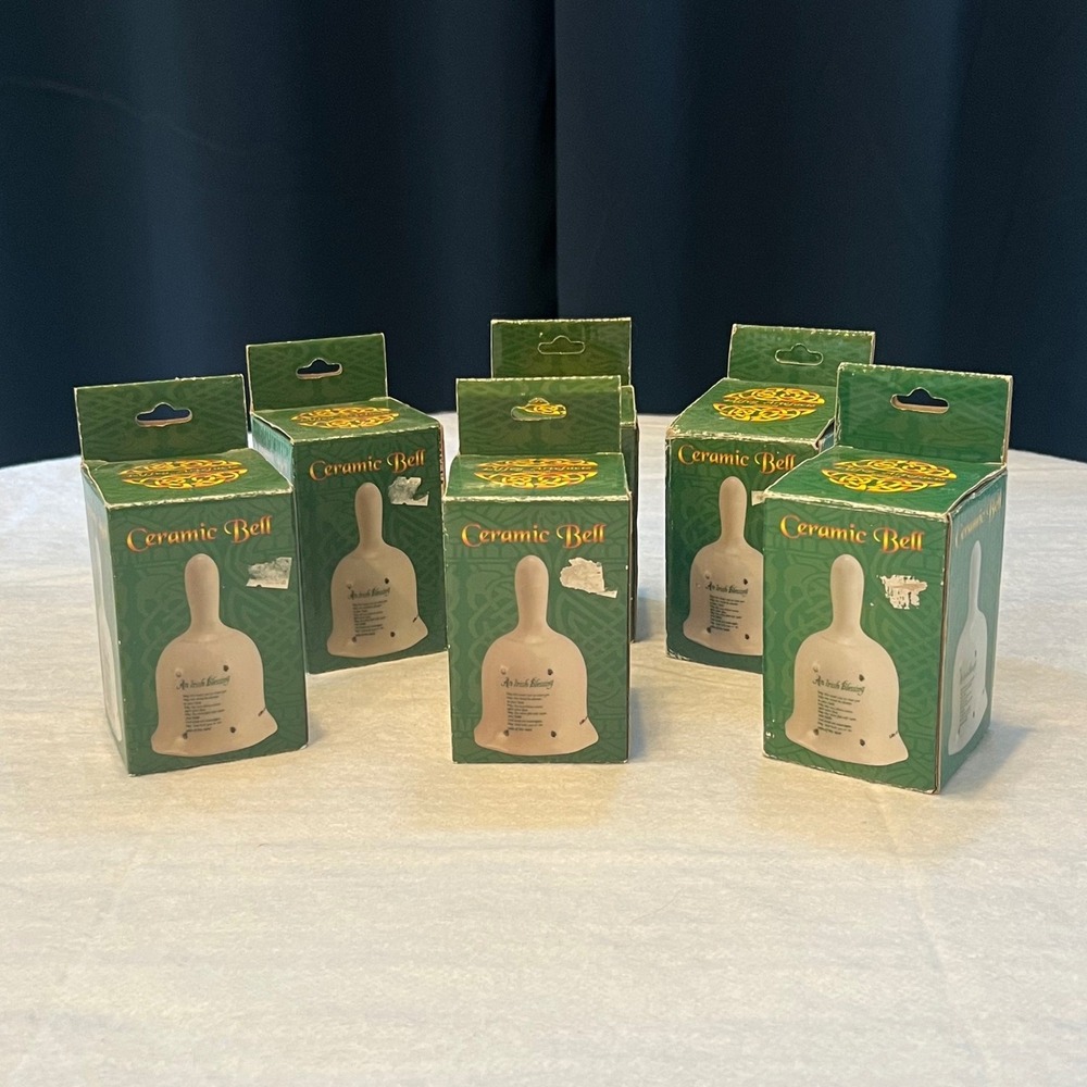 Vtg Liffey Artefacts Ireland Ceramic Bell Irish Blessing Shamrock Decor Set of 6